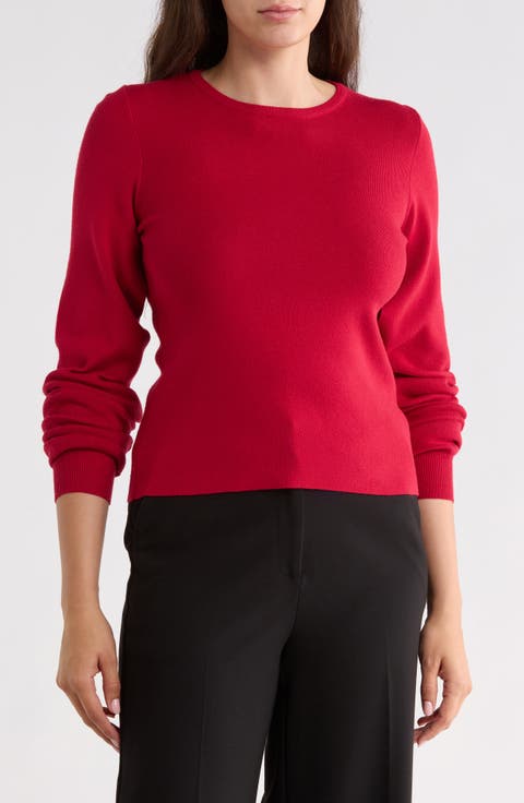 Open Sleeve Rib Knit Crewneck Sweater