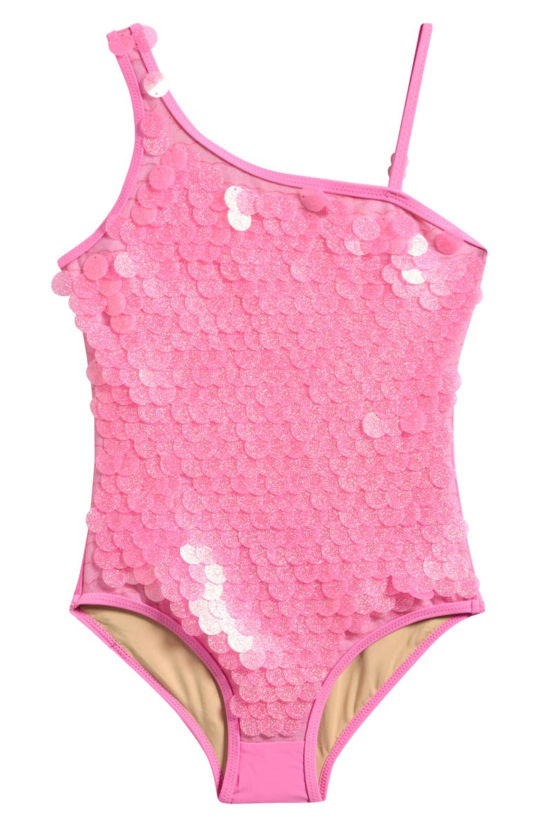 Shade Critters Kids' Sequin One-Shoulder One-Piece Swimsuit, Main, color, Pink