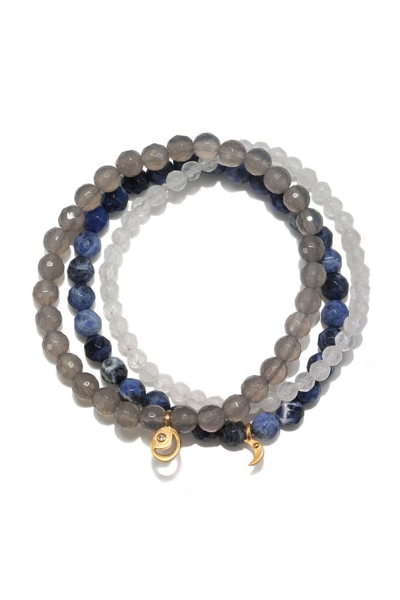 Peace & Protection Moon Gemstone Bracelet Set, Main, color, Blue