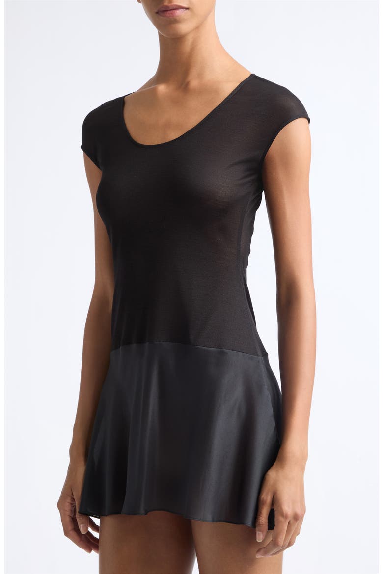 Plum Sykes Mixed Media Silk Minidress, Alternate, color, BLACK