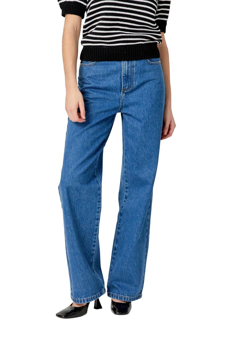 Embroidered Bow High Waist Relaxed Straight Leg Jeans, Alternate, color, DENIM