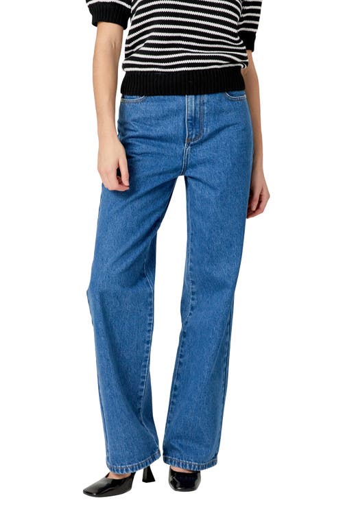 English Factory Embroidered Bow High Waist Relaxed Straight Leg Jeans In Denim