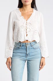Vigoss Long Sleeve Eyelet Trim Top