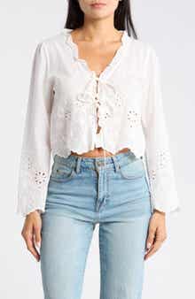 Long Sleeve Eyelet Trim Top