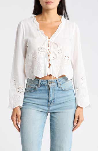 Vigoss Long Sleeve Eyelet Trim Top