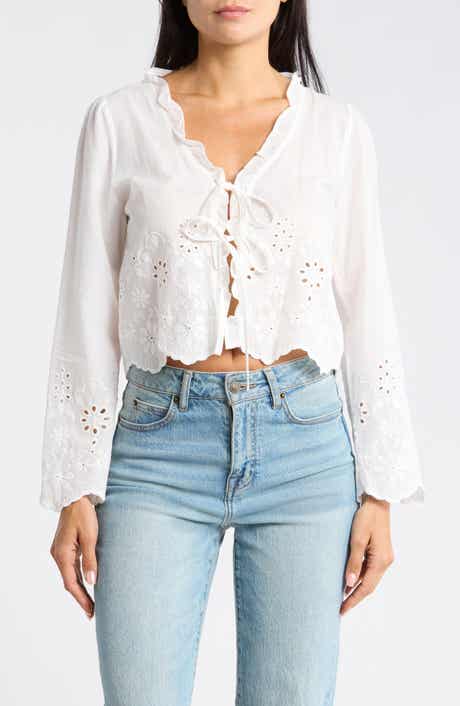 Vigoss Long Sleeve Eyelet Trim Top
