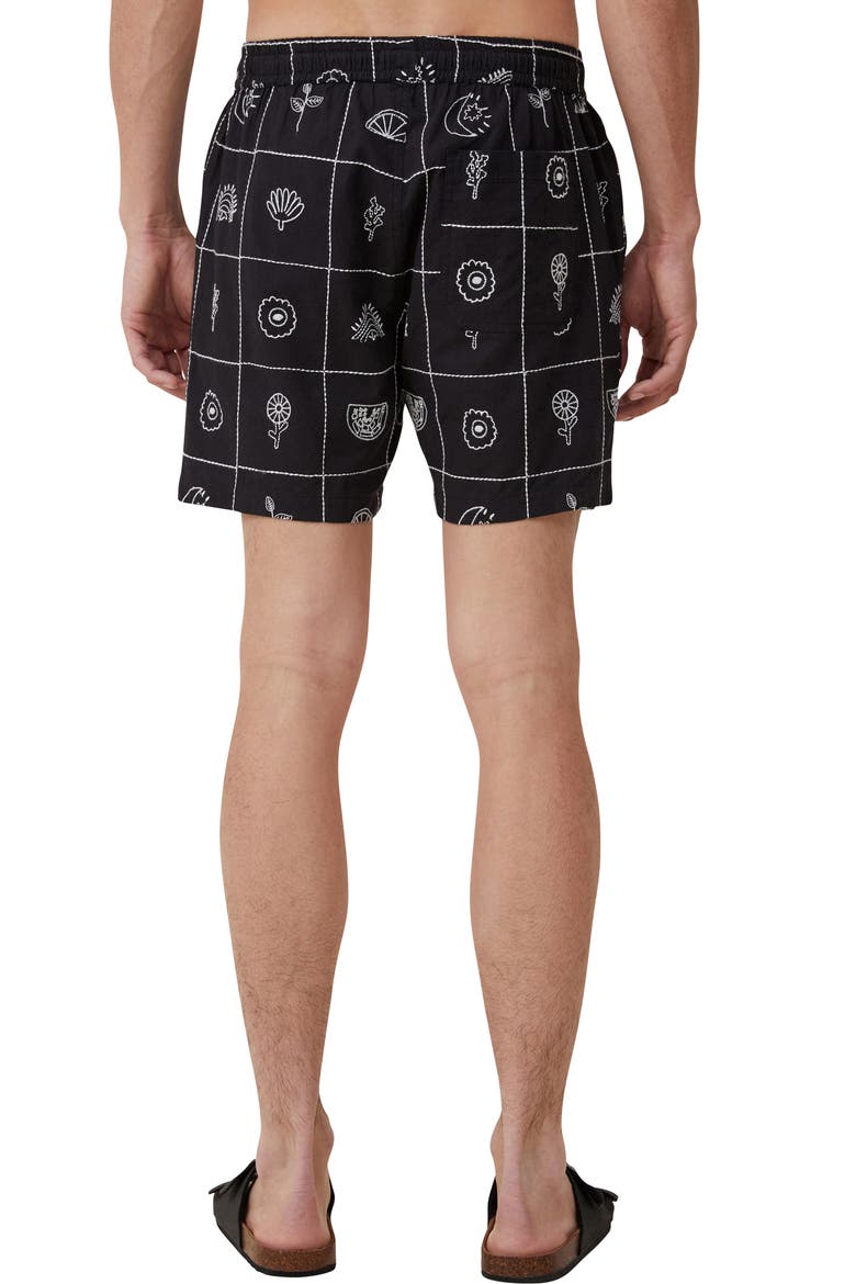 Easy Cotton Blend Drawstring Shorts, Alternate, color, BLACK GRID