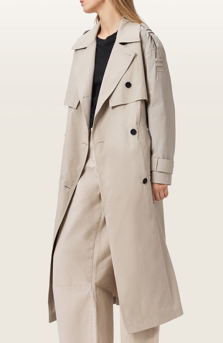 AllSaints Linnie Lib Cotton & Nylon Trench Coat, Alternate, color, Clay Grey