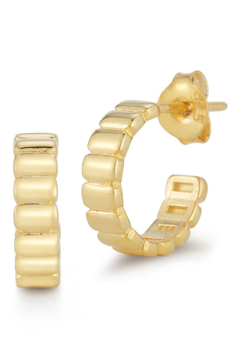 14K Gold Vermeil Ribbed Huggie Hoop Earrings, Main, color, GOLD