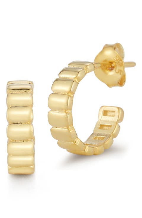 14K Gold Vermeil Ribbed Huggie Hoop Earrings