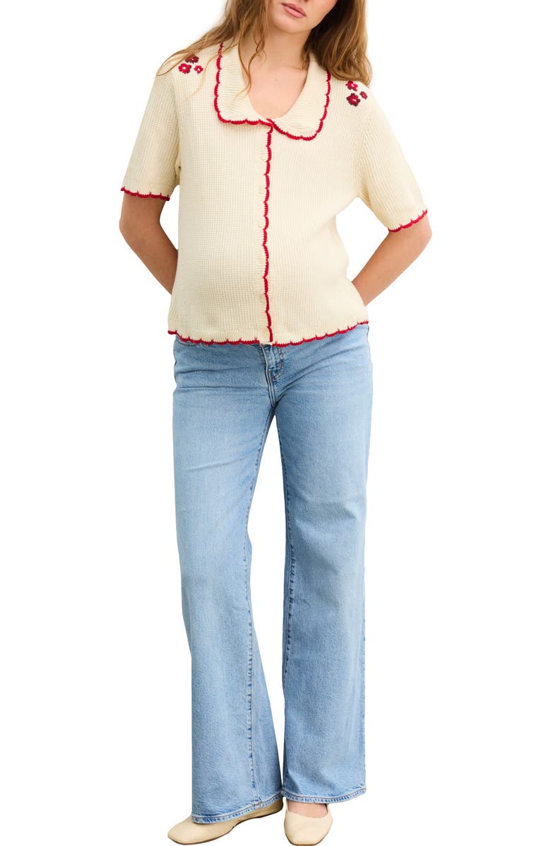 HATCH The Crochet Scallop Cardigan, Alternate, color, Vanilla Cherry