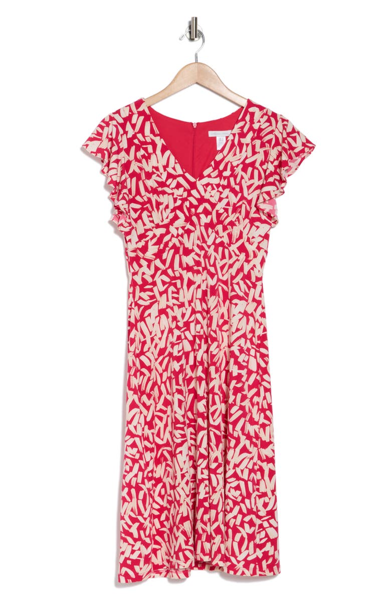 London Times Wrap Style Flutter Sleeve Dress, Alternate, color, Rose Red/ Cream