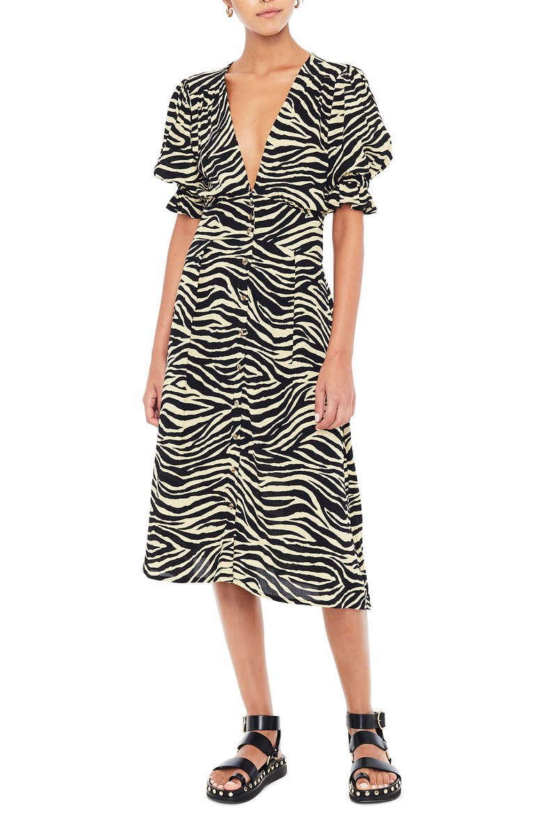 Rafa Zebra Print Midi Dress, Main, color, AMAIA ZEBRA PRINT