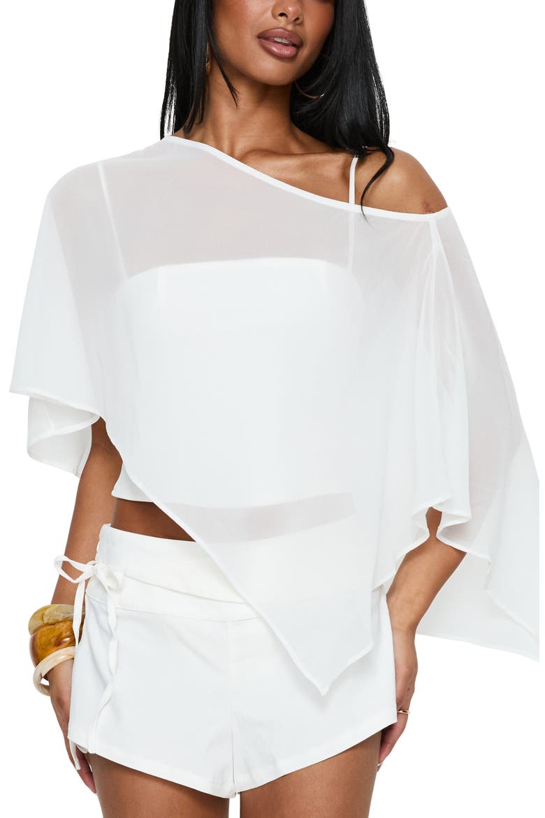 Senzo Asymmetrical Chiffon Poncho Top, Main, color, WHITE