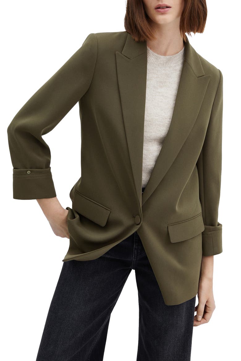 Gathered Sleeve Blazer, Main, color, KHAKI GREEN