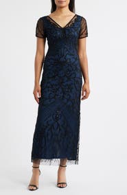 Pisarro Nights Beaded Mesh Column Gown