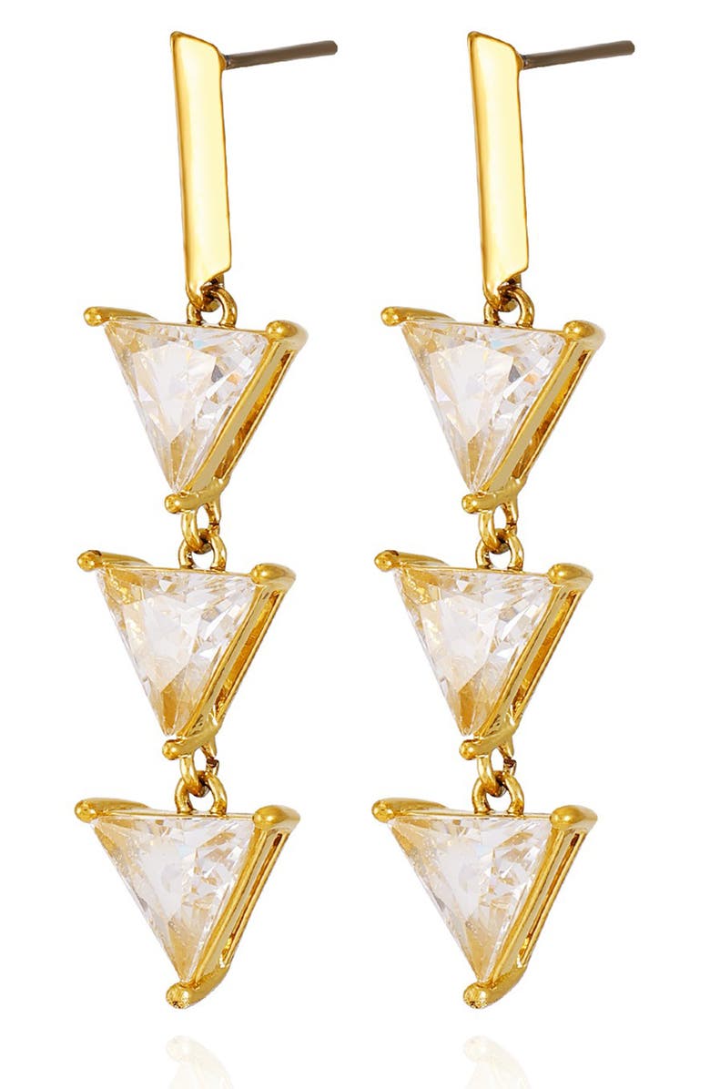 GUESS Cubic Zirconia Triple Triangle Linear Drop Earrings/, Alternate, color, Goldtone