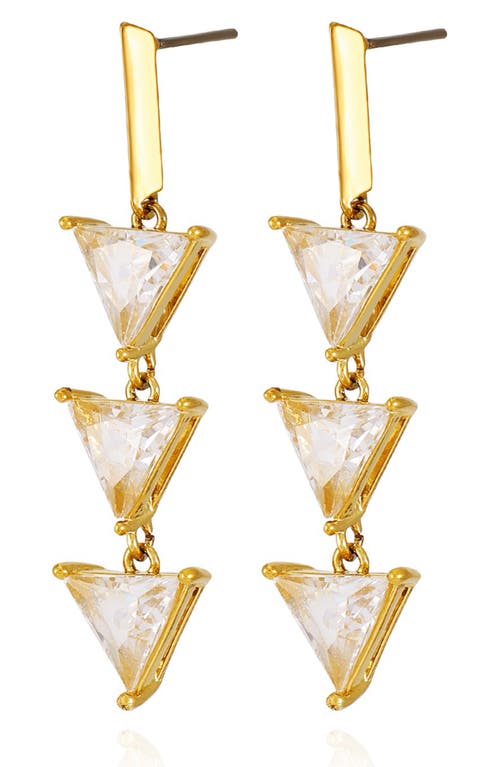 Guess Cubic Zirconia Triple Triangle Linear Drop Earrings/ In Goldtone