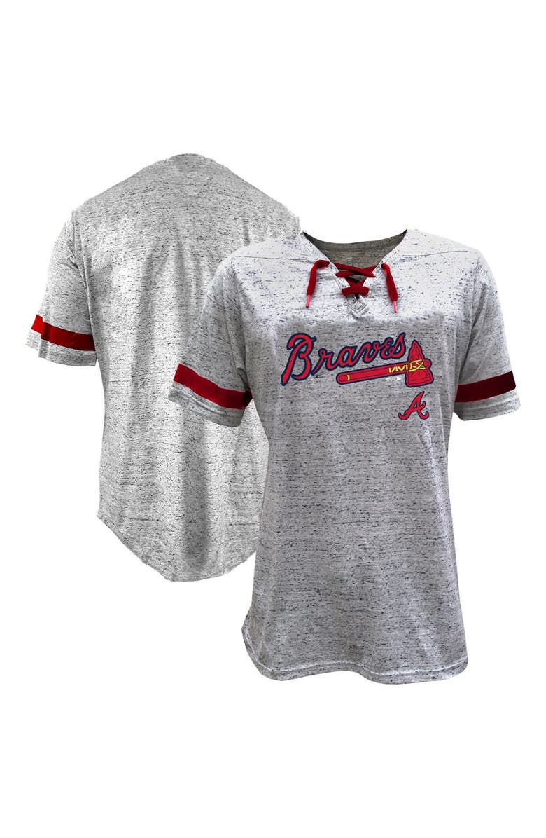 PROFILE Women's Profile Heather Gray Atlanta Braves Lace-Up Fleck T-Shirt, Main, color,