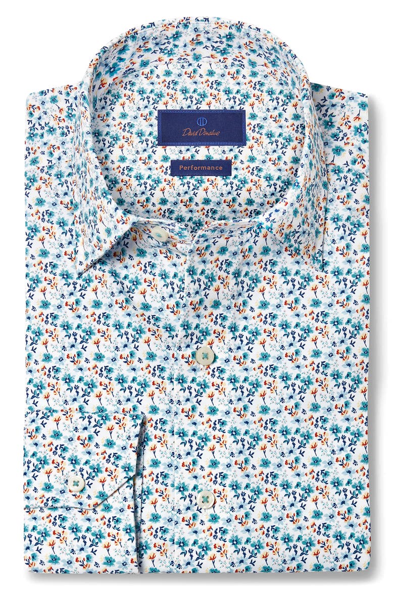 Performance Floral Print Sport Shirt, Main, color, WHITE/ MULTI