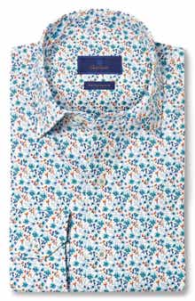David Donahue Performance Floral Print Sport Shirt