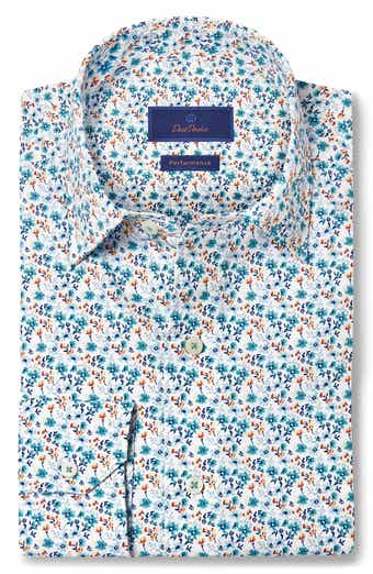 David Donahue Performance Floral Print Sport Shirt