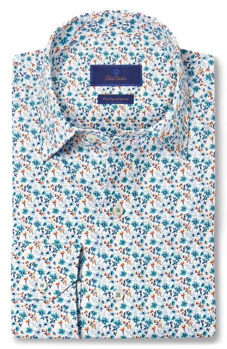 David Donahue Performance Floral Print Sport Shirt