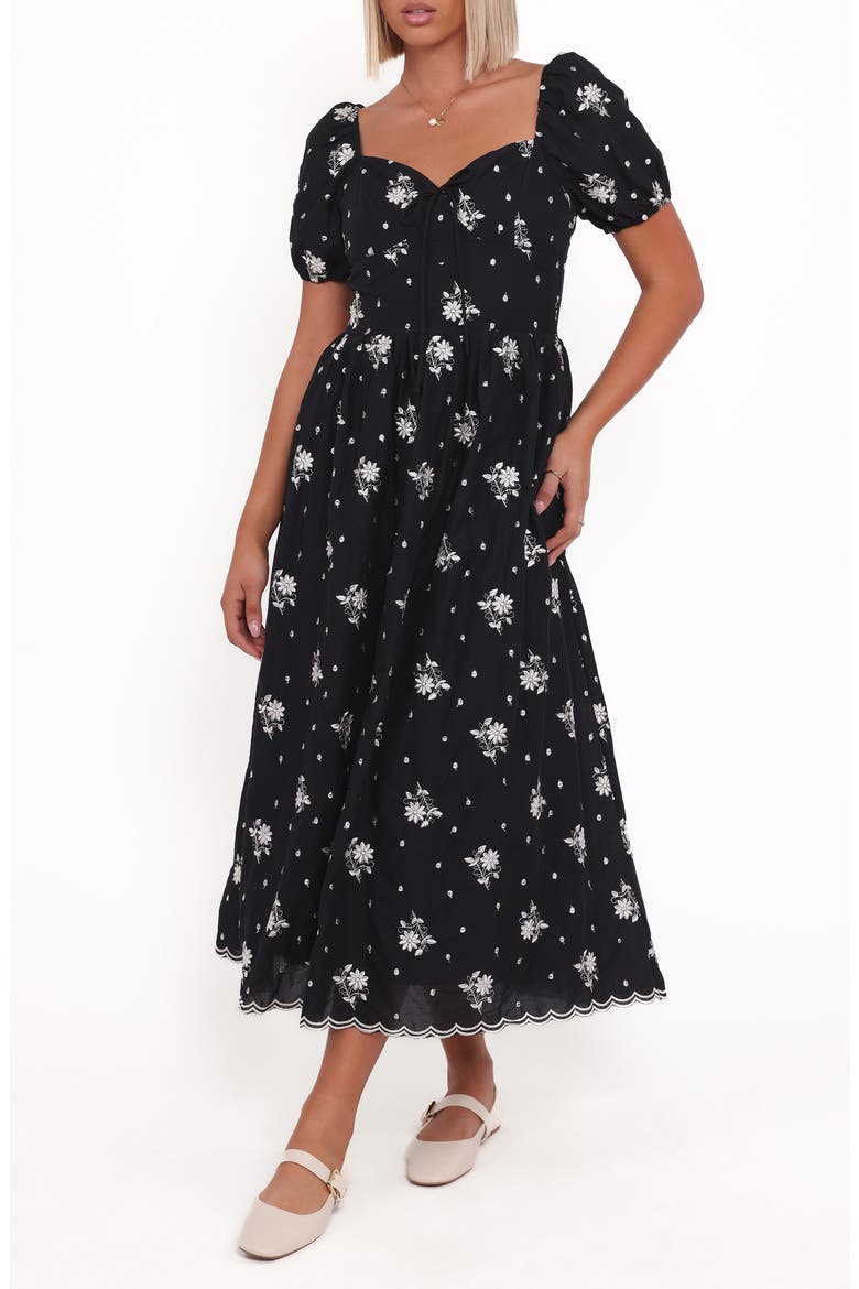 Rosemarie Print Midi Dress, Main, color, BLACK FLORAL