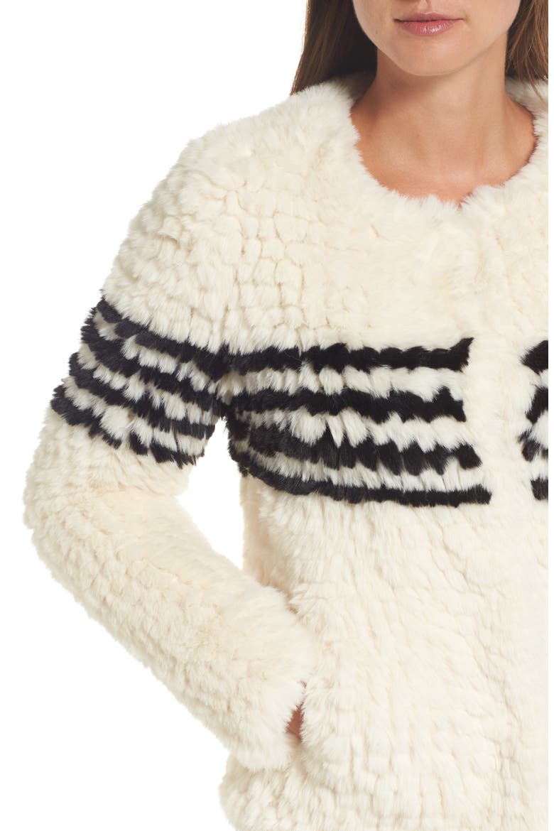 Faux Fur Jacket, Alternate, color, IVORY W BLACK STRIPES