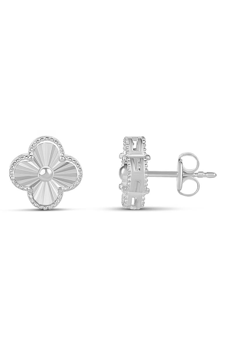 SHYMI Mini Fluted Clover Stud Earrings, Main, color, Silver