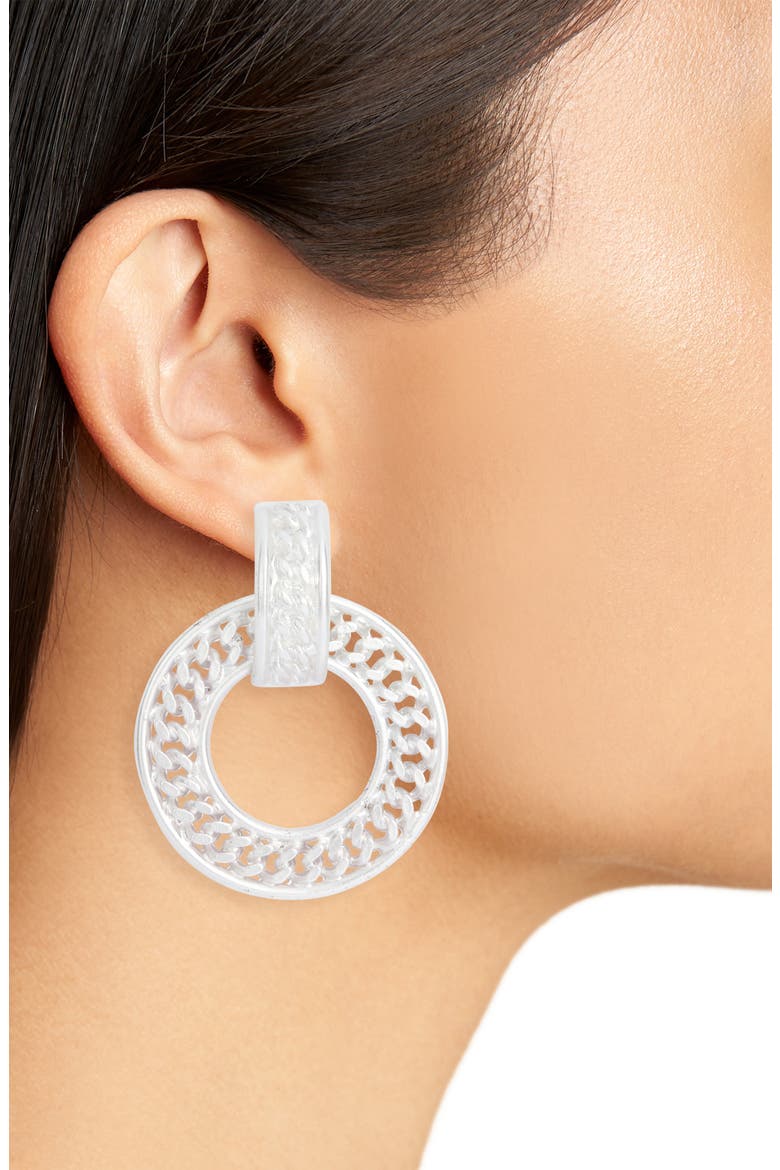 Chunky Circular Chain Drop Earrings, Alternate, color, SILVER