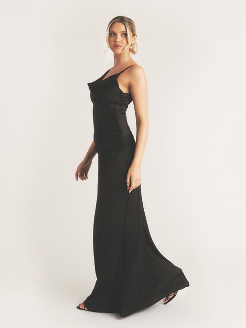 Six Stories Cowl Front Asymmetric Bridesmaid Dress In Black