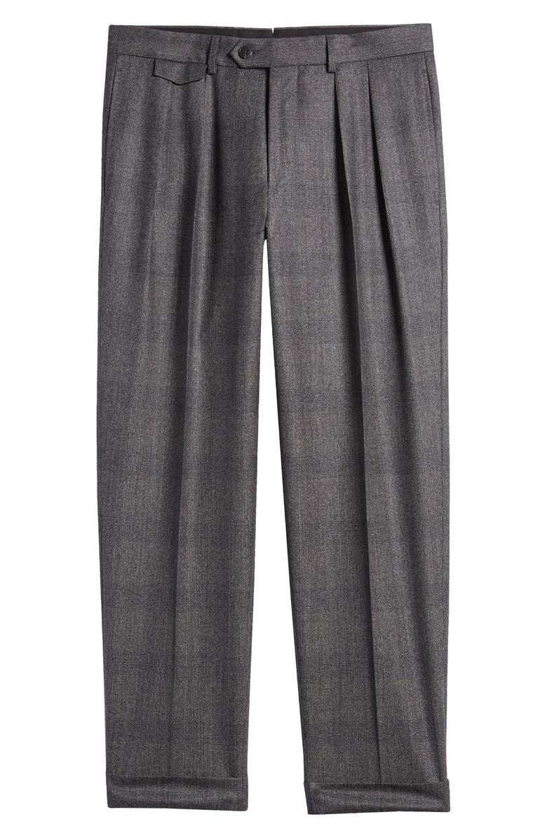 BOSS Camel Port Pleated Plaid Wool Dress Pants, Alternate, color, 