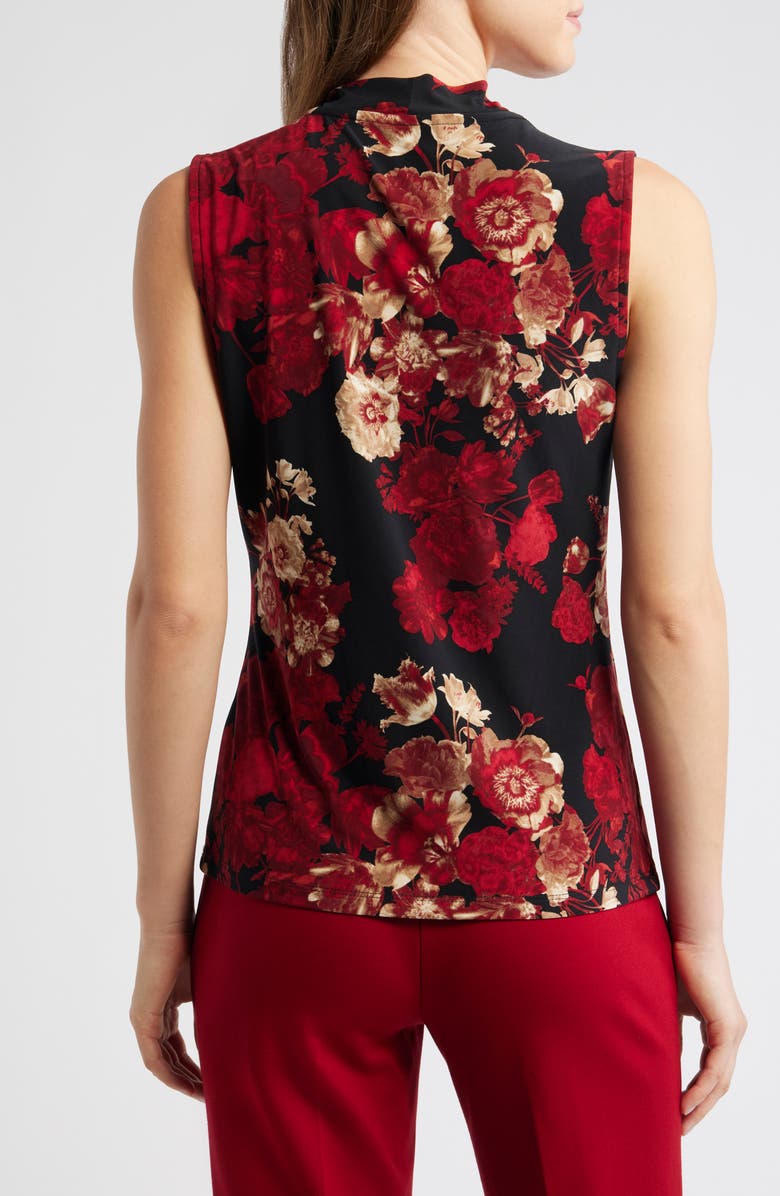 Anne Klein Floral Print Ruched Sleeveless Top, Alternate, color, Anne Black Multi