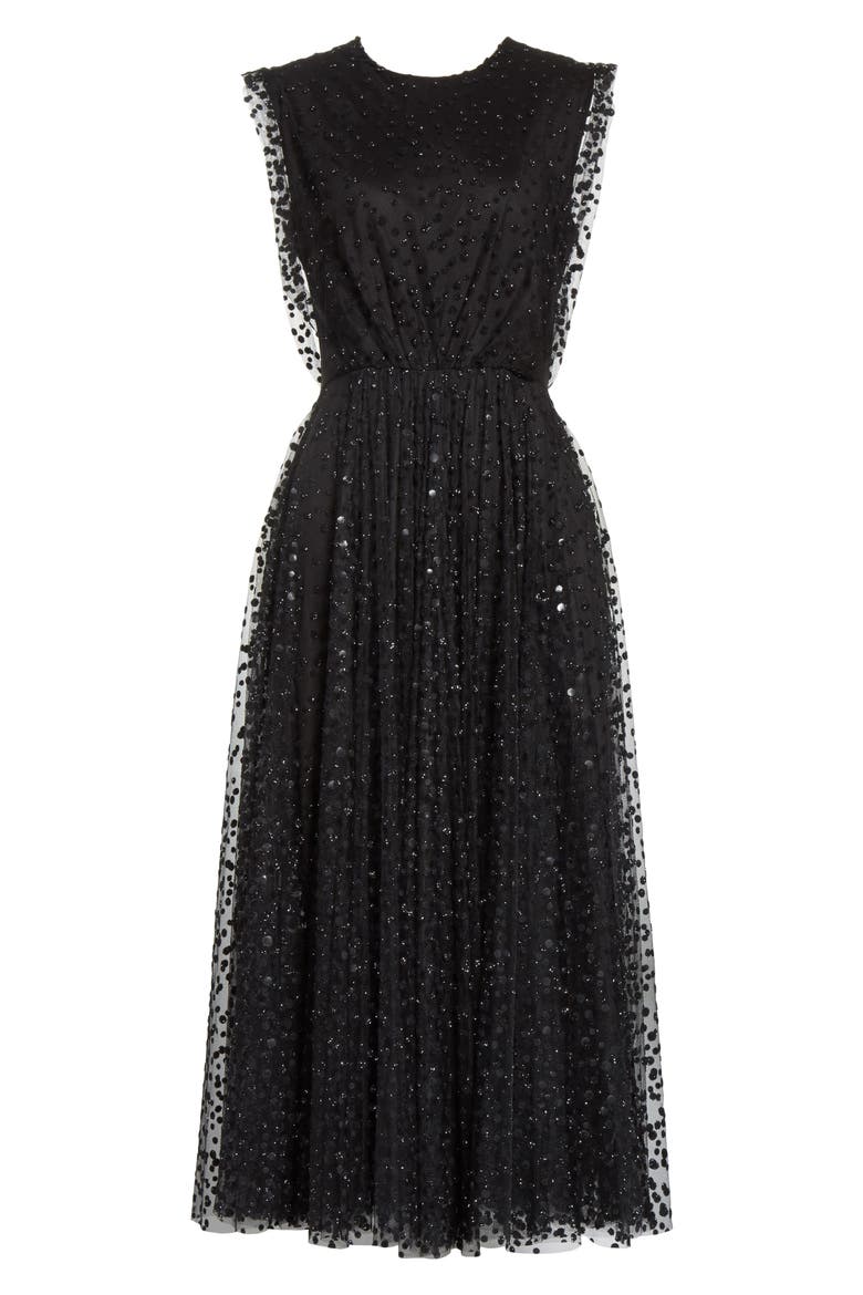 Sparkle Dot Tulle Midi Dress, Alternate, color, BLACK