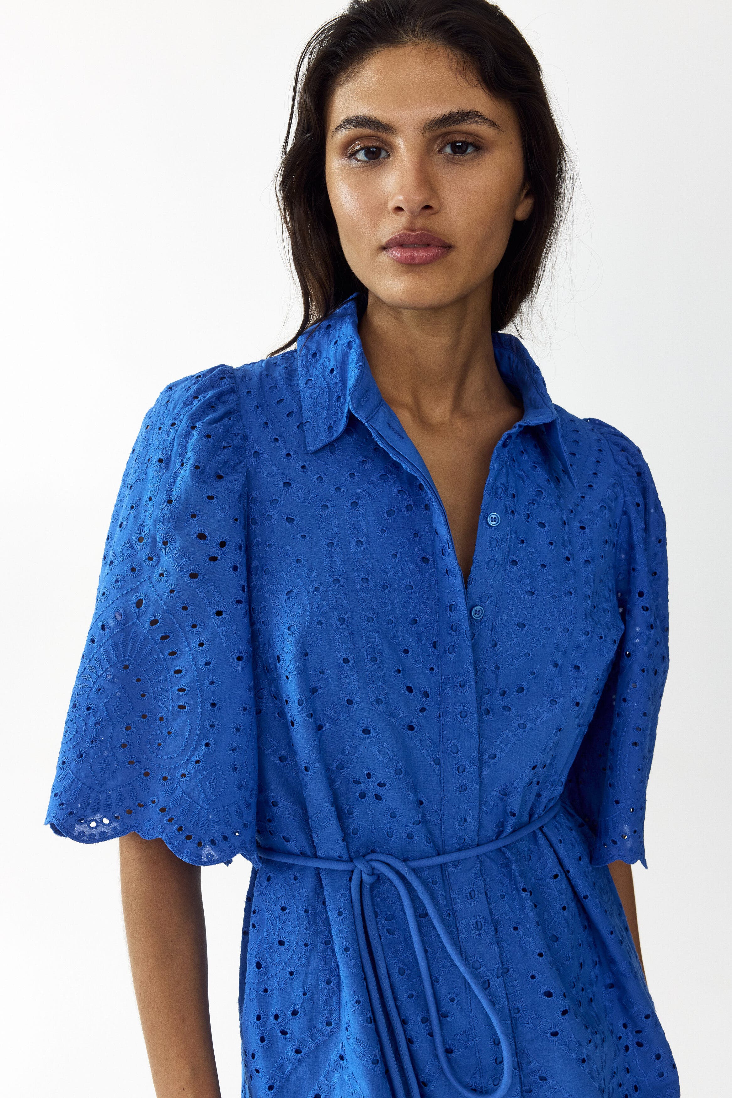 Eyelet-embroidered cotton shirt dress - image 2