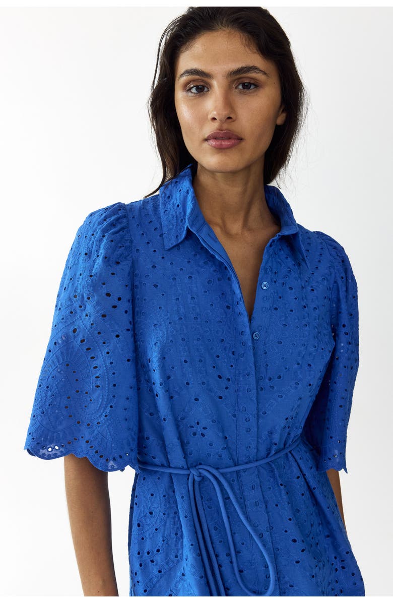 H&M Eyelet-embroidered cotton shirt dress, Alternate, color, Bright Blue