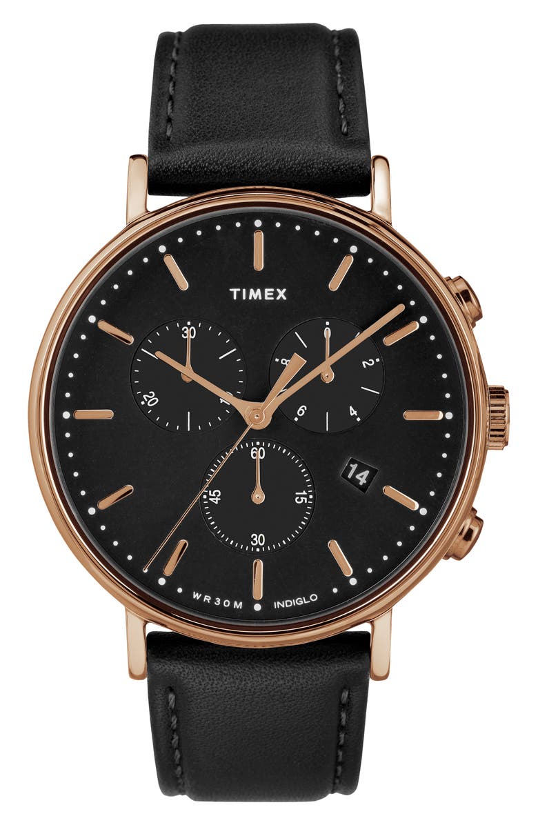 Timex<sup>®</sup> Fairfiled Leather Strap Watch, 41mm, Main, color,