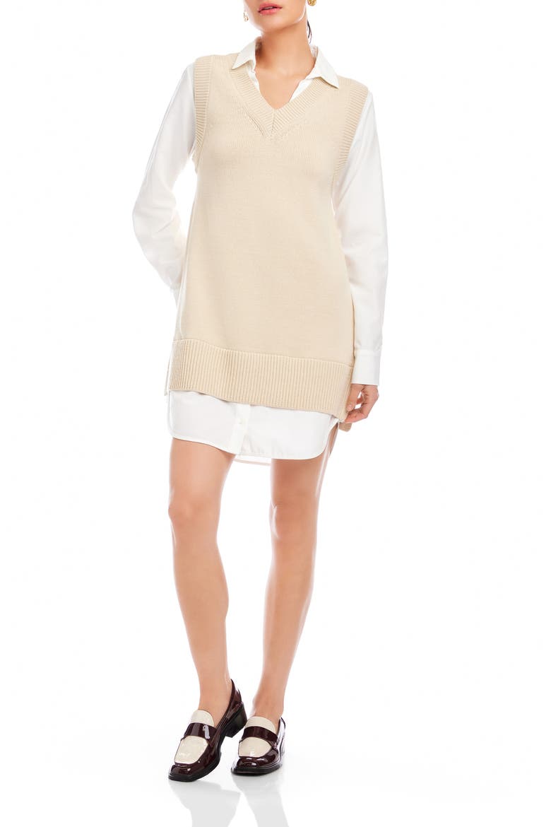 Elora Long Sleeve Mixed Media Dress, Main, color, OATMEAL