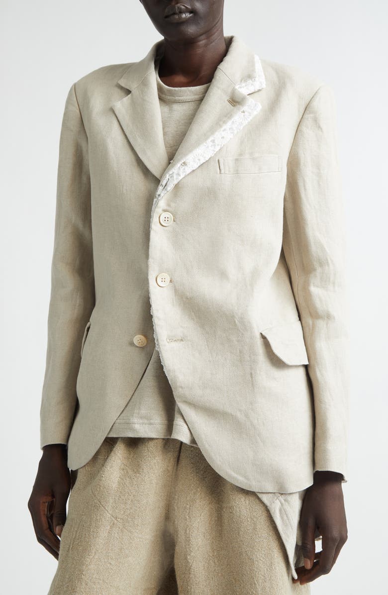 Comme des Garçons Deconstructued Single Breasted Linen Herringbone Blazer, Alternate, color, Ecru X Off-White