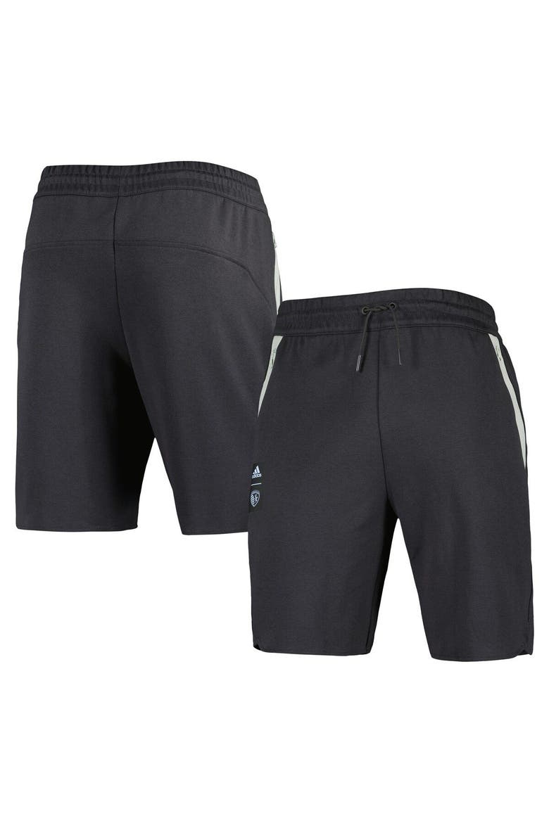 Men's adidas Black Sporting Kansas City 2023 Player Travel Shorts, Main, color, Charcoal