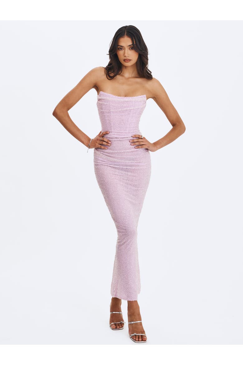 Raylee Beaded Mesh Strapless Sheath Maxi Dress, Alternate, color, Lilac