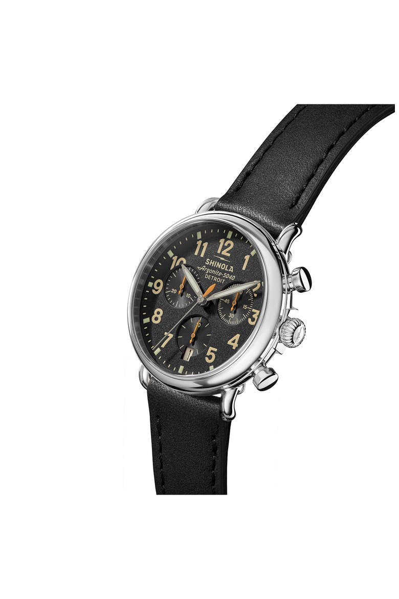 Runwell Chronograph Leather Strap Watch, 37mm, Alternate, color, BLACK