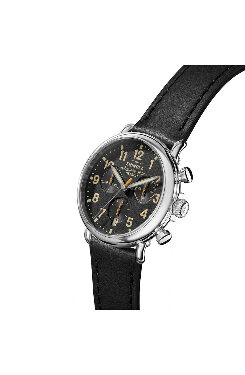 Shinola Runwell Chronograph Leather Strap Watch, 37mm, Alternate, color, Black
