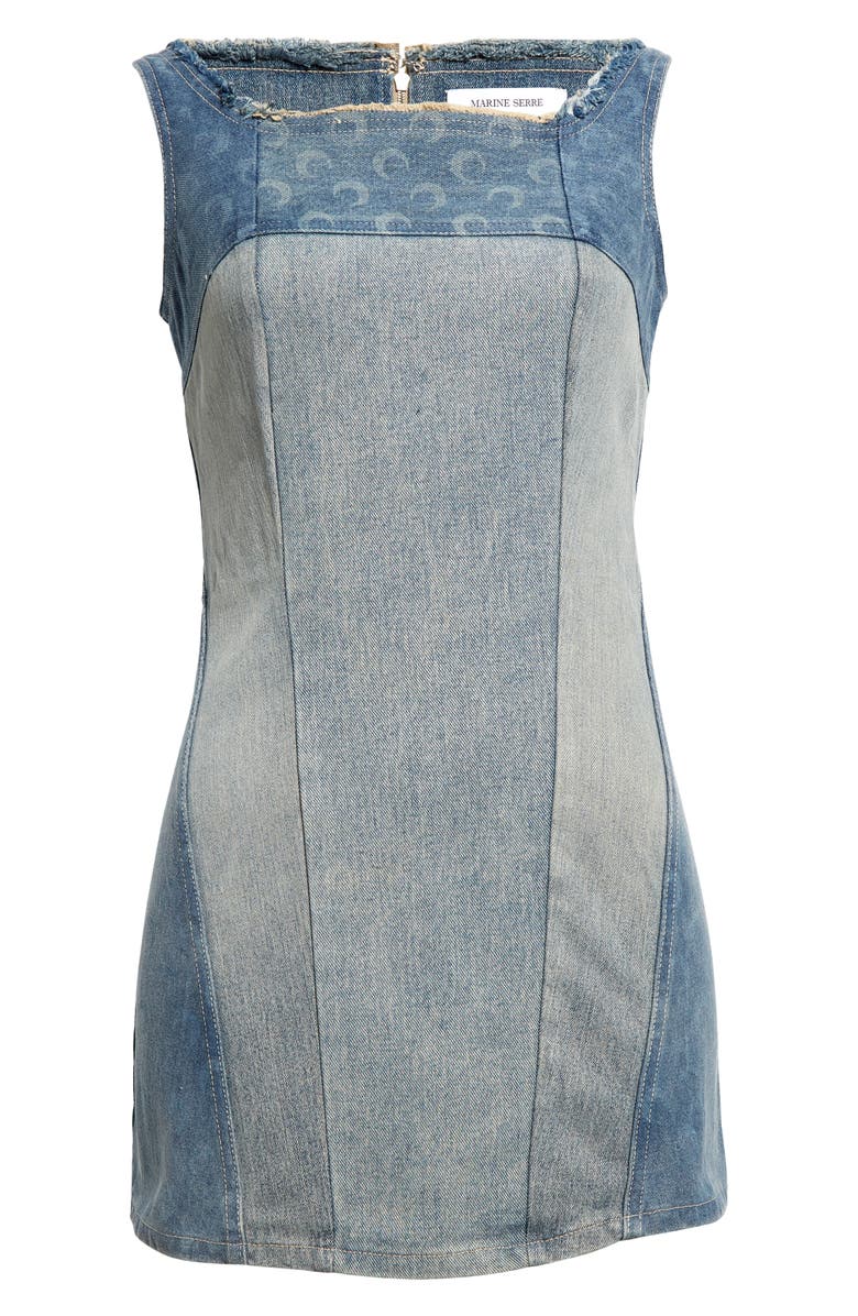 Marine Serre Moon Logo Patchwork Denim Minidress, Alternate, color, 