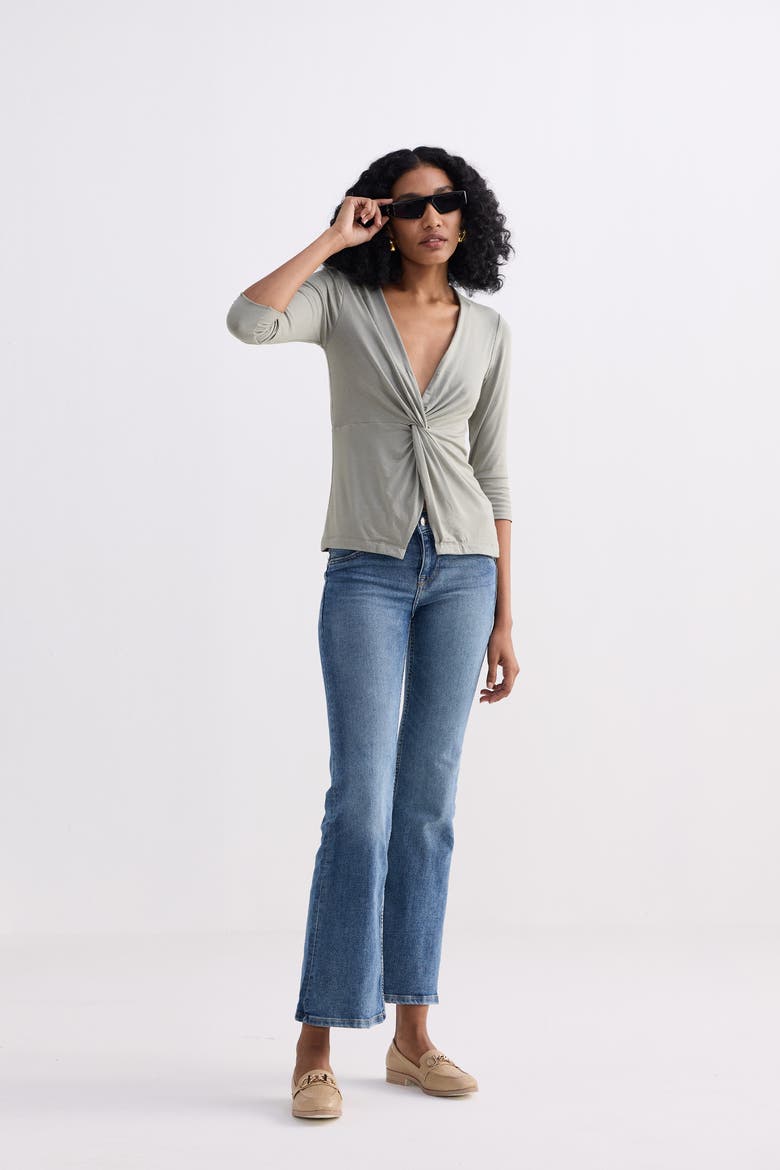 Twist Front Knit Shirt, Alternate, color, Light Olive