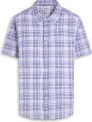 Bugatchi Orson Plaid Short Sleeve Slub Linen Button-Up Shirt