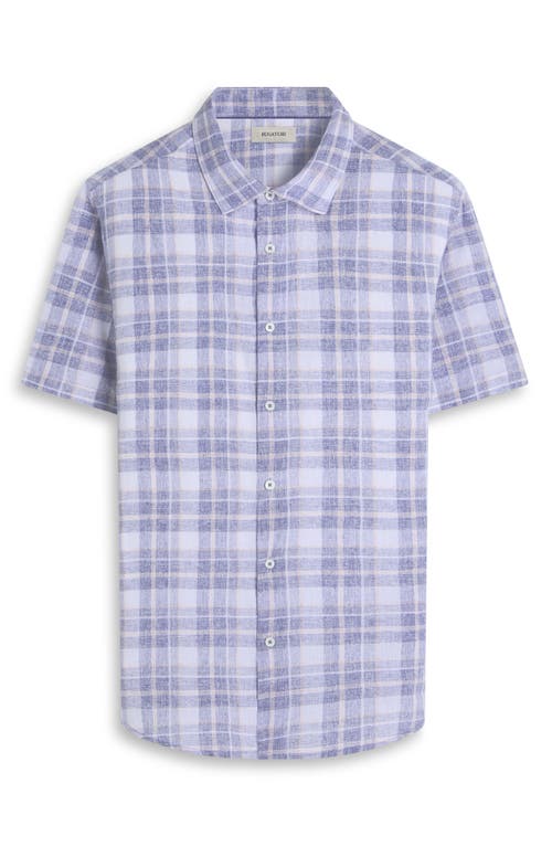 Bugatchi Orson Plaid Short Sleeve Slub Linen Button-up Shirt In Steel