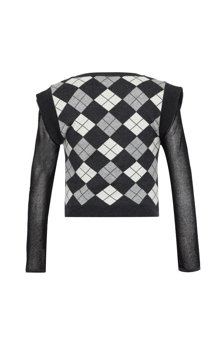 THEO The Label Nomia Plaid Pearly V-neck Sweater, Alternate, color, Grey/Silver