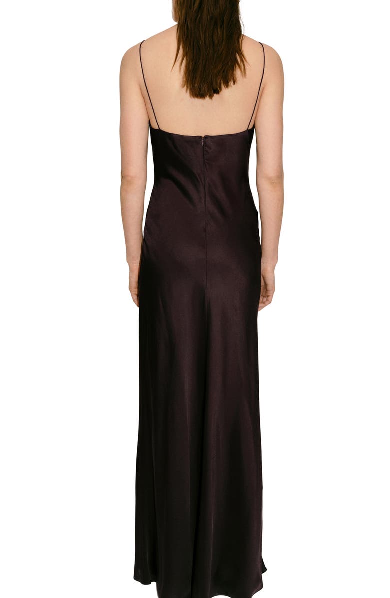 MANGO V-Neck Satin Dress, Alternate, color, Brown